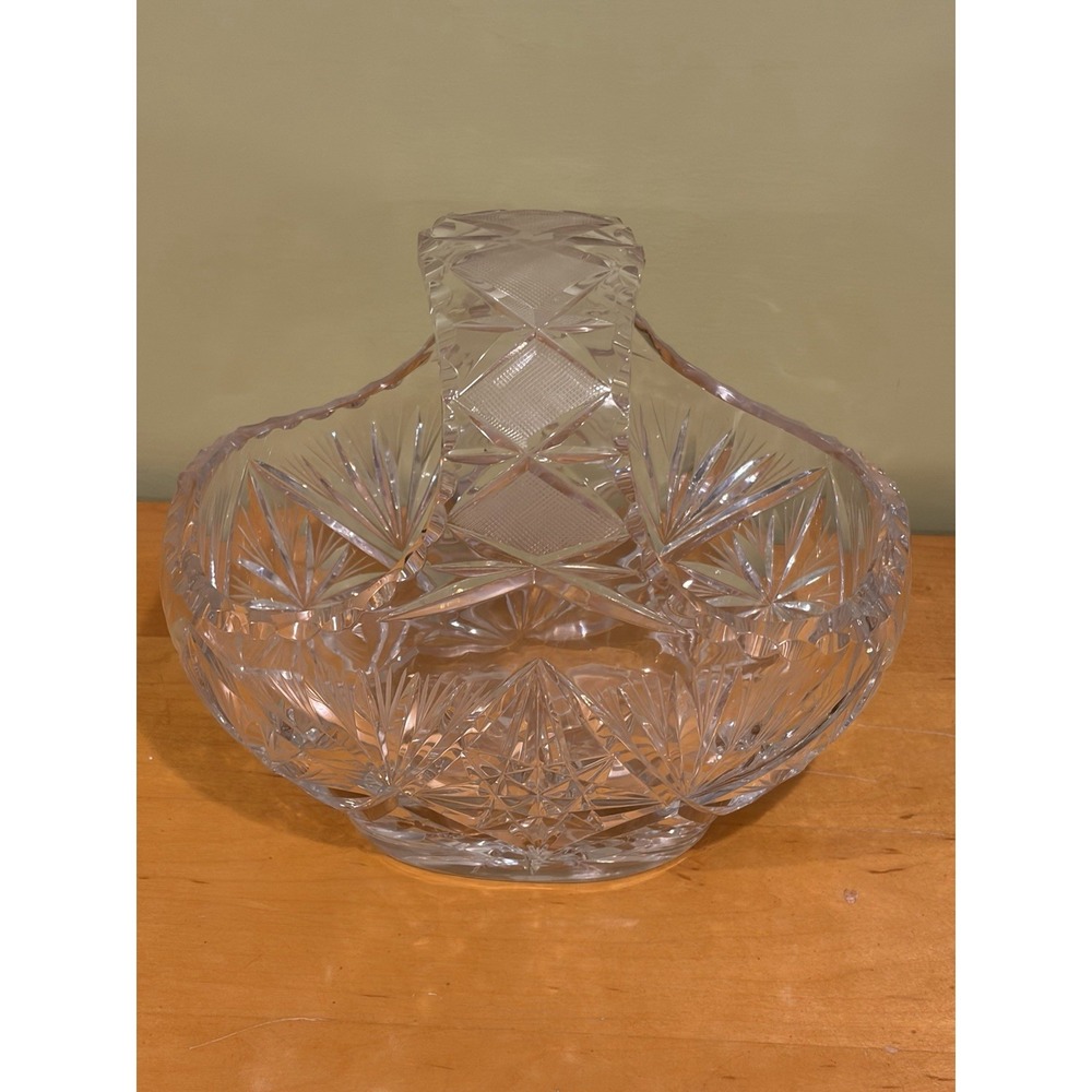 Antique Crystal Basket Bowl American Brilliant Cut Beautiful and Heavy 5.5 lbs